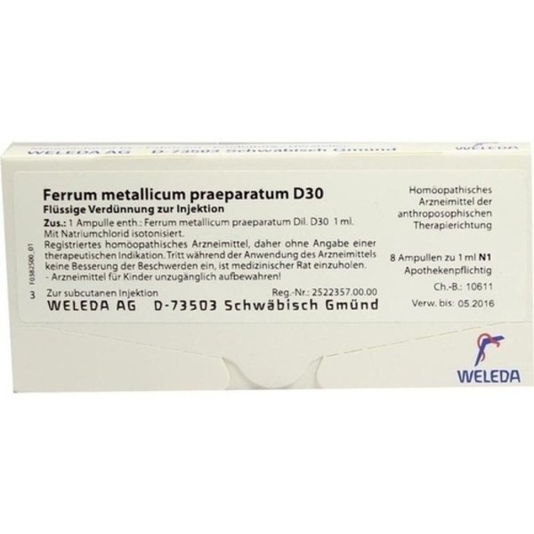 FERRUM METALLICUM praeparatum D 30 Ampullen 8X1 ml